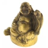 Buddha Vesel cu Pepita si Bila Bogatiei Stand pe Sacul cu Bani - Figurina din Bronz  - 45  mm