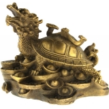 Testoasa-Dragon pe Monede si Pepite cu Sceptrul Puterii - Statueta din Bronz 115 mm